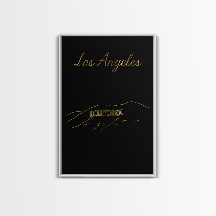 Los Angeles Travel Poster, Framed Canvas Print, Dark Minimalist Wall Art, Los Angeles Wall Art, Travel Art Print, Vintage Travel Art