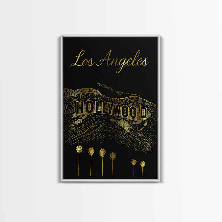 Los Angeles Travel Poster, Canvas Print, Gold Outline Poster Art, Los Angeles Travel Art, Wanderlust Decor, Gift For Travelers