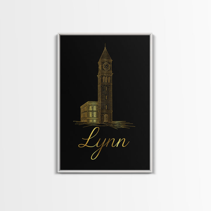 Lynn Massachusetts Travel Poster, Canvas Print, Minimalist Gold Line Art, Lynn City Art, Poster Art, Art Print, Travel Wall Art, Wall Art