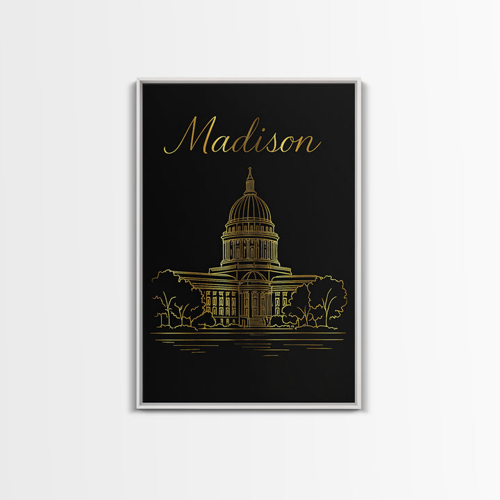 Madison Travel Poster, Canvas Print, Minimalist Gold Line Art, Madison City Art, Travel Art Print, Vintage City Poster, Vintage City Art