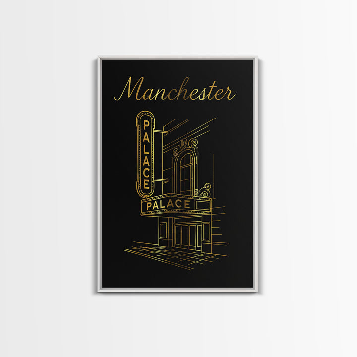 Manchester New Hampshire Travel Poster, Canvas Print, Black Gold Minimalist Art, Manchester Art Print, Poster Art, Vintage Travel Print