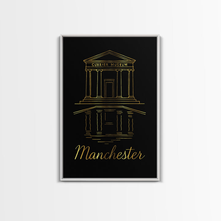 Manchester Travel Poster, Framed Canvas Print, Dark Minimalist Wall Art, Manchester City Art, Travel Wall Decor, Mid Century Wall Art