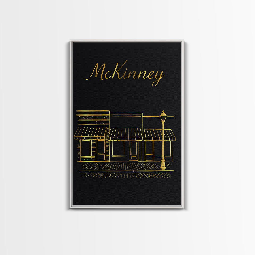 Mckinney Texas Travel Poster, Canvas Print, Minimalist Gold Line Art, Mckinney Wall Art, Office Decor, City Travel Prints, Travel Art