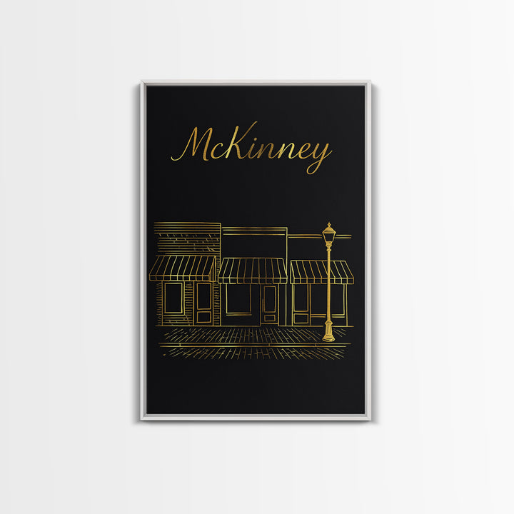 Mckinney Texas Travel Poster, Canvas Print, Minimalist Gold Line Art, Mckinney Wall Art, Office Decor, City Travel Prints, Travel Art