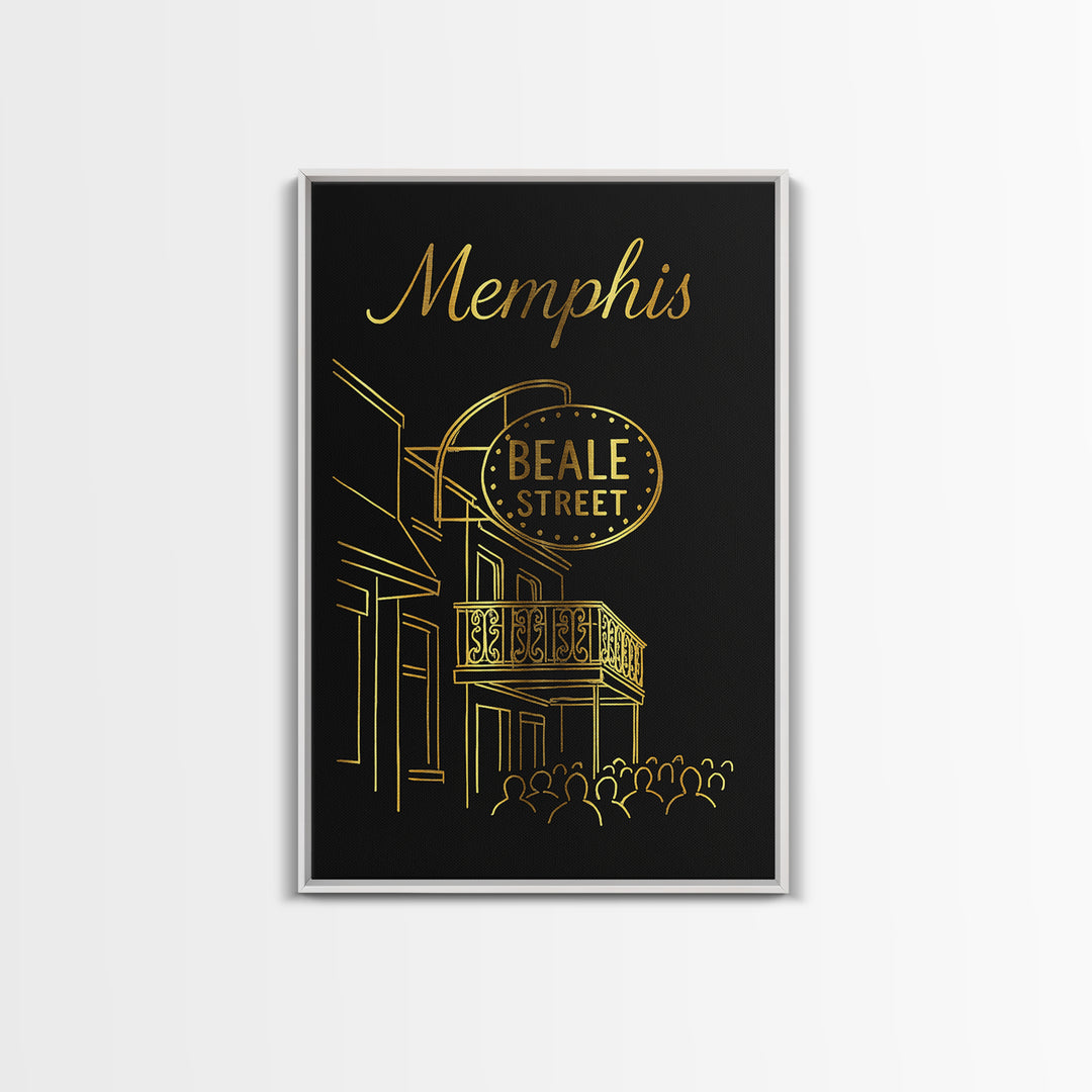 Memphis Tennessee Travel Poster, Framed Canvas Print, Gold Outline Poster Art, Memphis City Art, Vintage Travel Print, Travel Poster Art