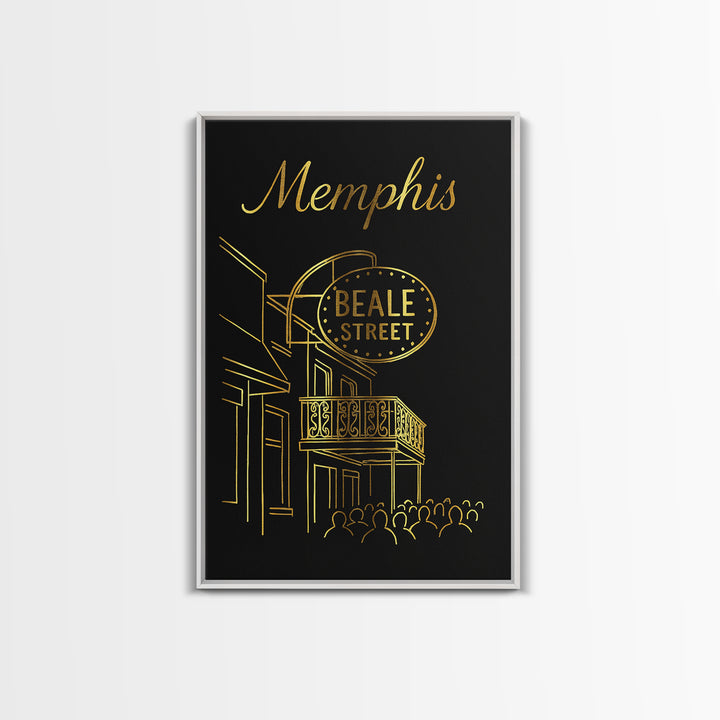Memphis Tennessee Travel Poster, Framed Canvas Print, Gold Outline Poster Art, Memphis City Art, Vintage Travel Print, Travel Poster Art