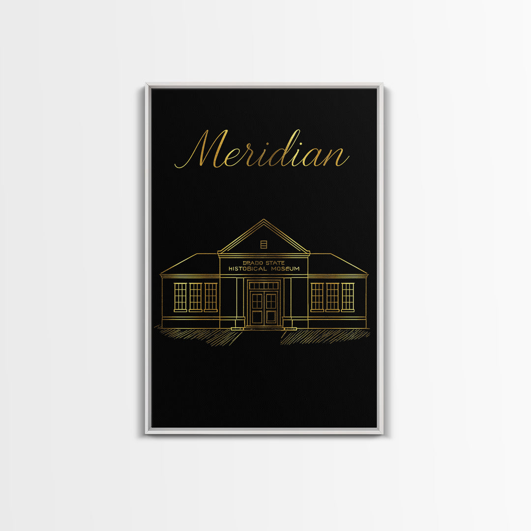 Meridian Travel Poster, Framed Canvas Print, Minimalist Gold Line Art, Meridian Art Print, Vintage City Art, Travel Poster Set
