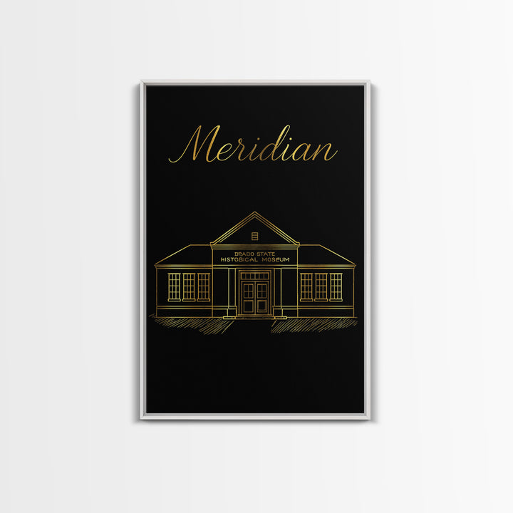 Meridian Travel Poster, Framed Canvas Print, Minimalist Gold Line Art, Meridian Art Print, Vintage City Art, Travel Poster Set