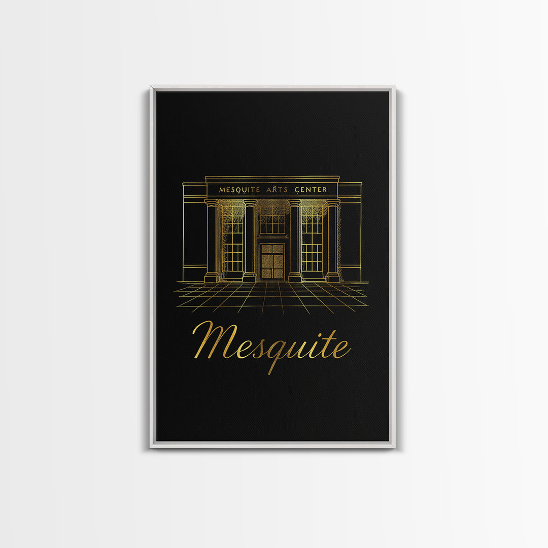 Mesquite Texas Travel Poster, Framed Canvas Print, Minimalist Gold Line Art, Mesquite Poster Print, Gift For Travelers, City Travel Prints