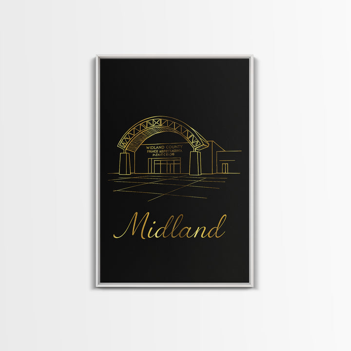 Midland Texas Travel Poster, Framed Canvas Print, Black Gold Minimalist Art, Midland City Art, City Travel Prints, Travel Wall Art, Wall Art