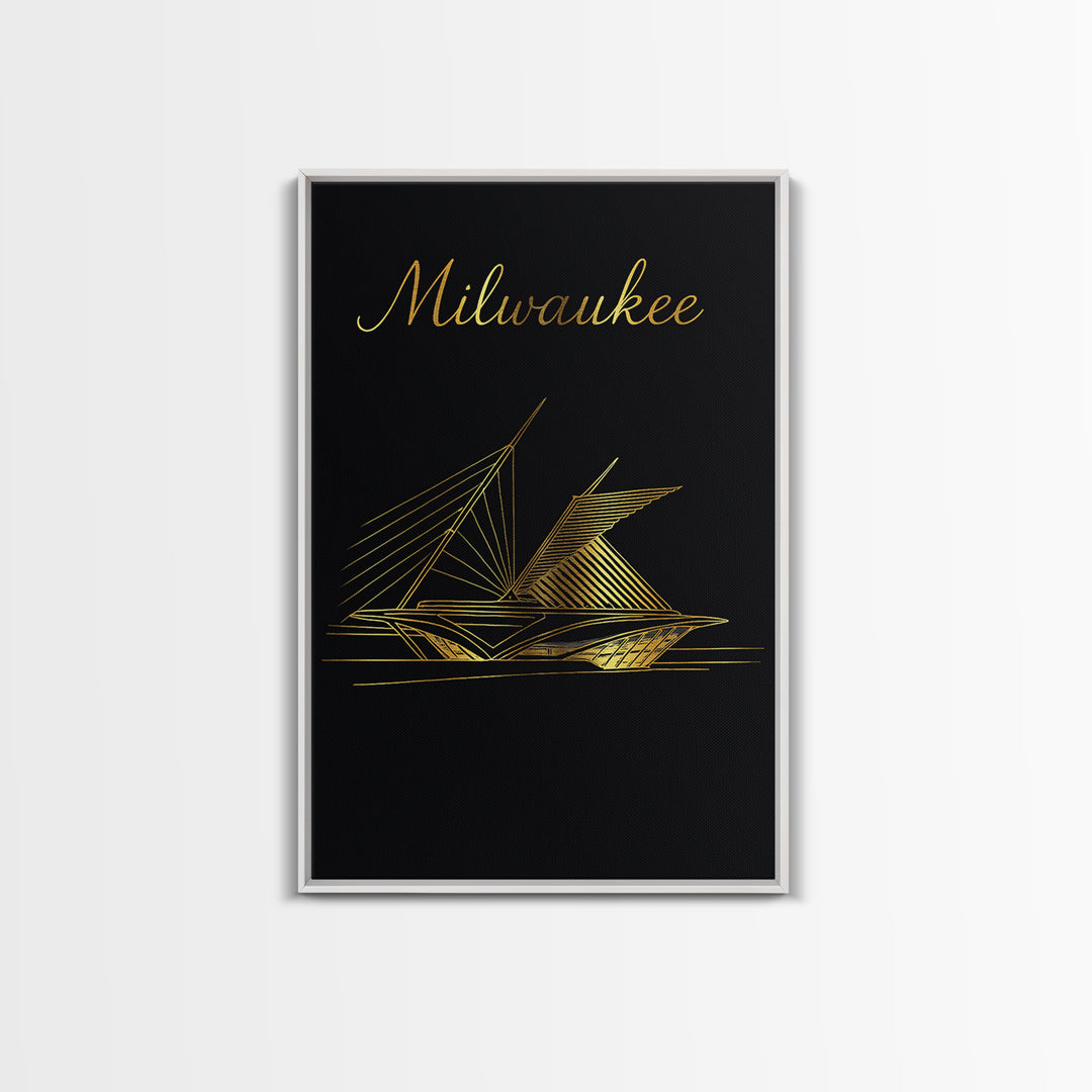 Milwaukee Wisconsin Travel Poster, Framed Canvas Print, Dark Minimalist Wall Art, Milwaukee Poster Print, Fine Art Print, Gift For Travelers