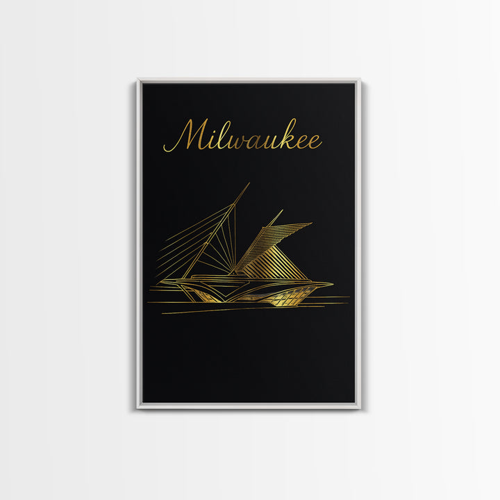 Milwaukee Wisconsin Travel Poster, Framed Canvas Print, Dark Minimalist Wall Art, Milwaukee Poster Print, Fine Art Print, Gift For Travelers