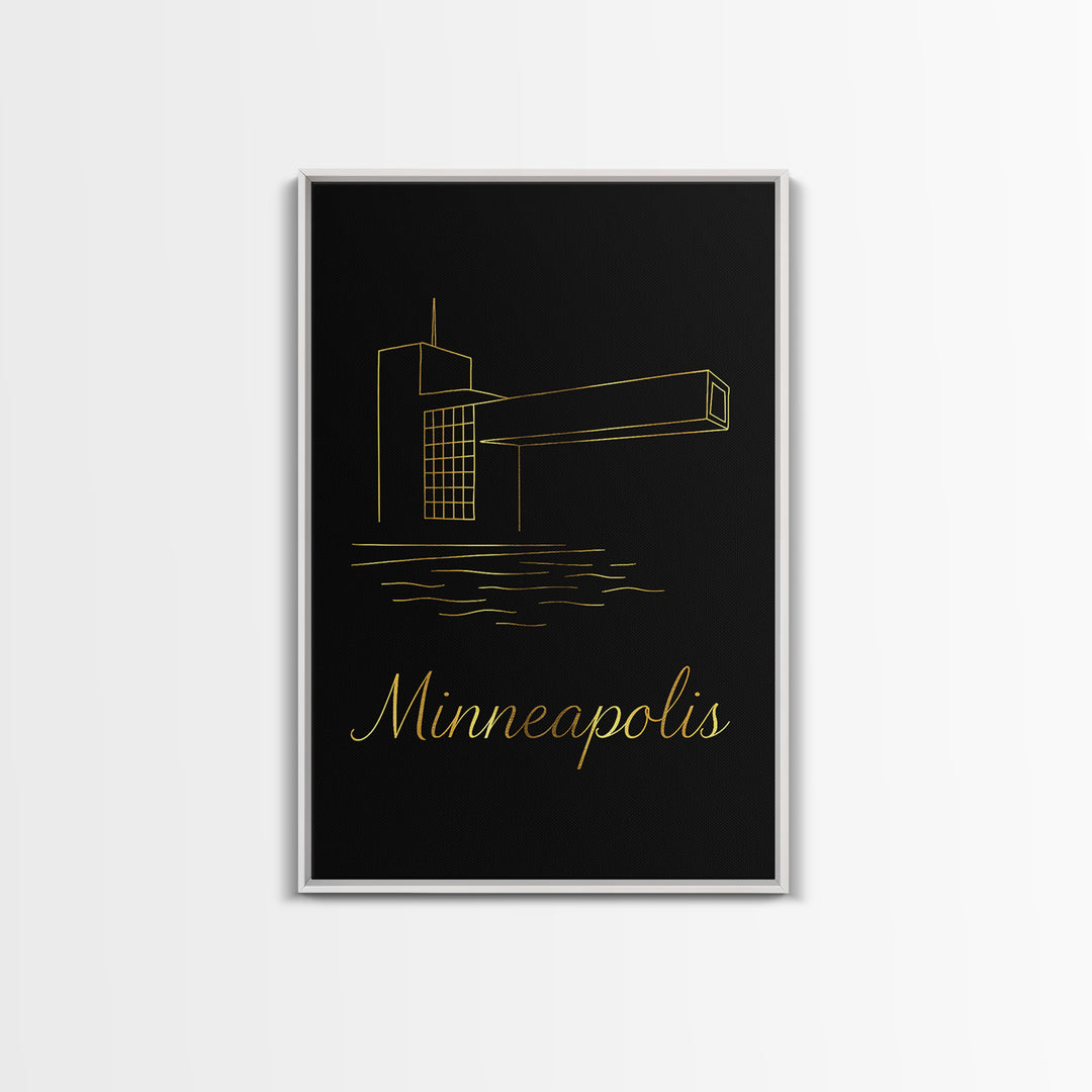 Minneapolis Minnesota Travel Poster, Canvas Print, Black Gold Minimalist Art, Minneapolis Art Print, City Illustration, Vintage City Art