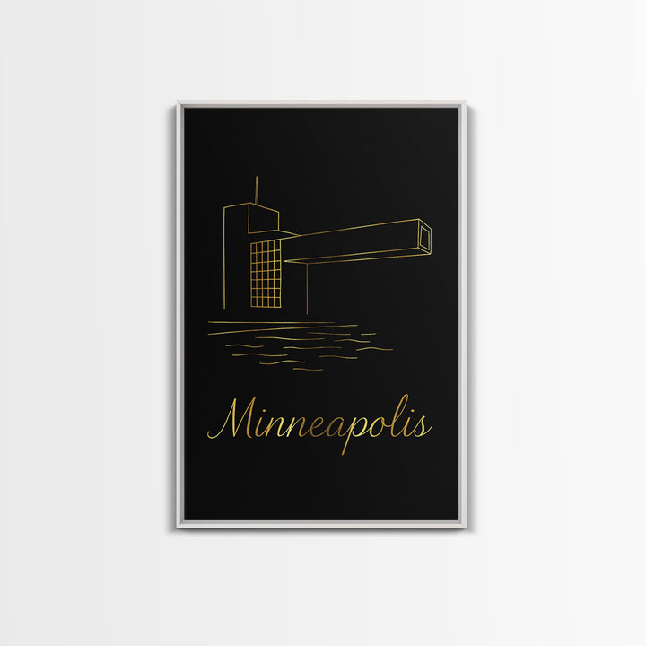 Minneapolis Minnesota Travel Poster, Canvas Print, Black Gold Minimalist Art, Minneapolis Art Print, City Illustration, Vintage City Art