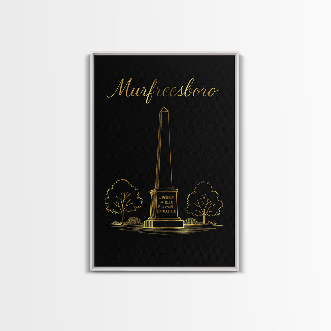 Murfreesboro Tennessee Travel Poster, Canvas Print, Gold Outline Poster Art, Murfreesboro City Art, Retro Travel Print, Wanderlust Decor
