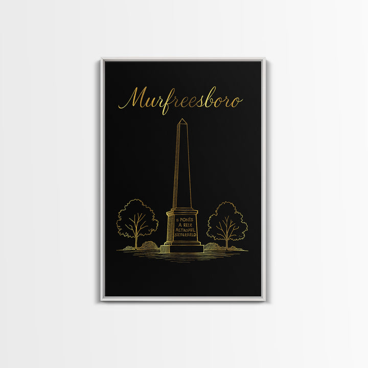 Murfreesboro Tennessee Travel Poster, Canvas Print, Gold Outline Poster Art, Murfreesboro City Art, Retro Travel Print, Wanderlust Decor