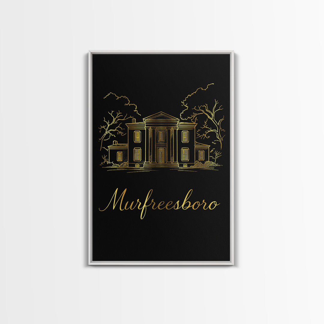 Murfreesboro Travel Poster, Framed Canvas Print, Black Gold Minimalist Art, Murfreesboro Art Print, Travel Art Print, City Art Print