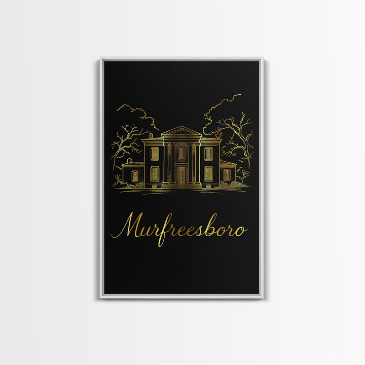 Murfreesboro Travel Poster, Framed Canvas Print, Black Gold Minimalist Art, Murfreesboro Art Print, Travel Art Print, City Art Print