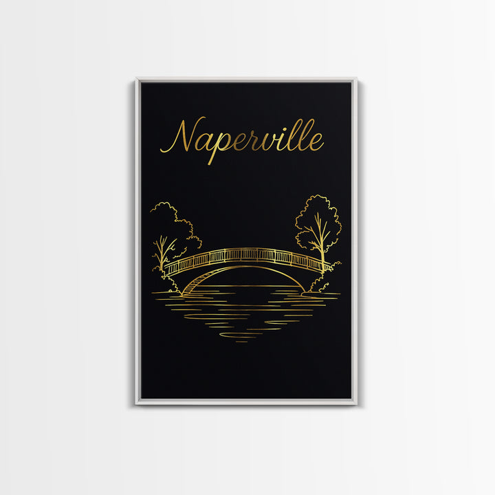 Naperville Illinois Travel Poster, Canvas Print, Dark Minimalist Wall Art, Naperville Wall Art, Living Room Wall Art, Travel Wall Decor