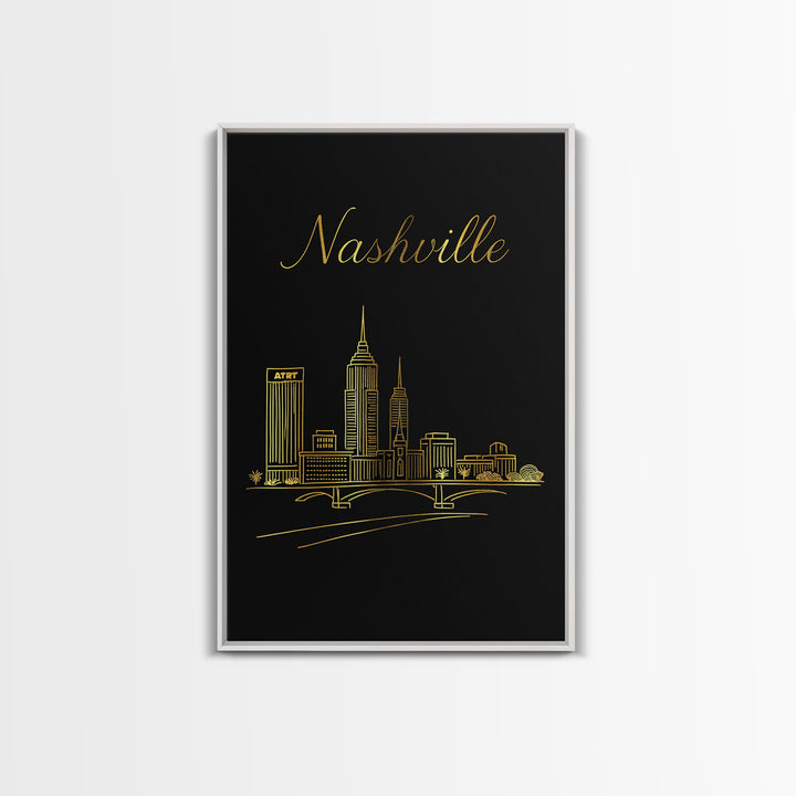 Nashville Travel Poster, Framed Canvas Print, Minimalist Gold Line Art, Nashville Travel Art, Travel Poster Art, Gift For Travelers