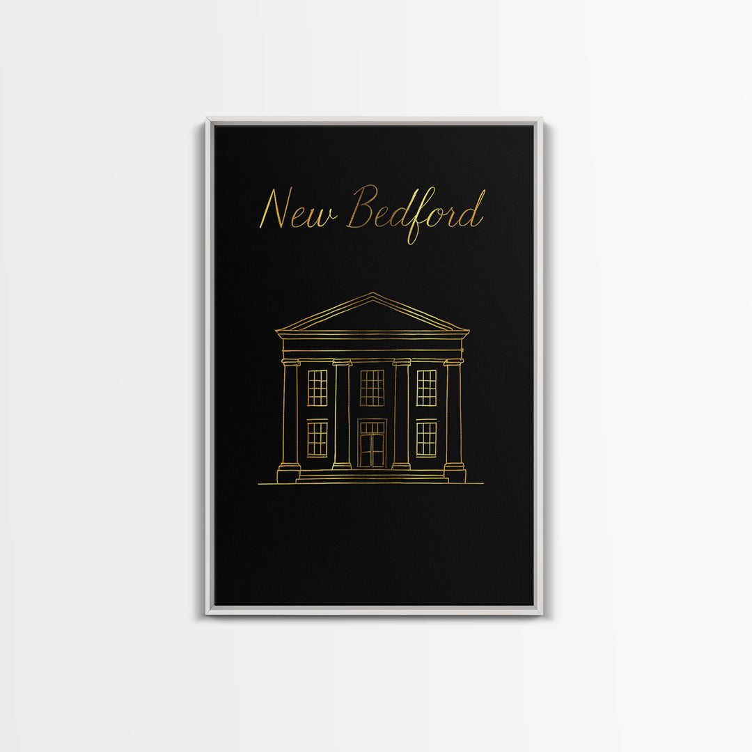 New Bedford Massachusetts Travel Poster, Canvas Print, Black Gold Minimalist Art, New Bedford Art Print, Retro Travel Print, Wall Decor