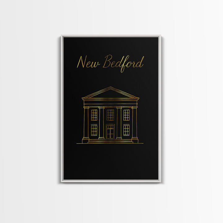 New Bedford Massachusetts Travel Poster, Canvas Print, Black Gold Minimalist Art, New Bedford Art Print, Retro Travel Print, Wall Decor