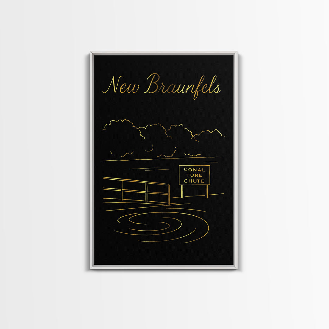 New Braunfels Texas Travel Poster, Canvas Print, Gold Outline Poster Art, New Braunfels Poster Print, Vintage Travel Art, City Art Print