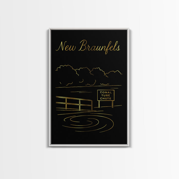 New Braunfels Texas Travel Poster, Canvas Print, Gold Outline Poster Art, New Braunfels Poster Print, Vintage Travel Art, City Art Print