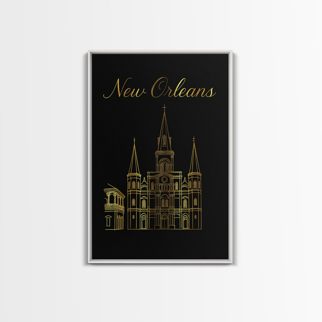 New Orleans Louisiana Travel Poster, Canvas Print, Black Gold Minimalist Art, New Orleans Poster Print, Travel Poster Set, Travel Prints