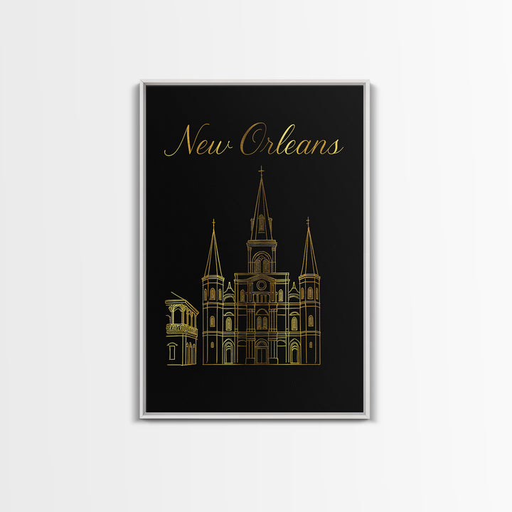 New Orleans Louisiana Travel Poster, Canvas Print, Black Gold Minimalist Art, New Orleans Poster Print, Travel Poster Set, Travel Prints