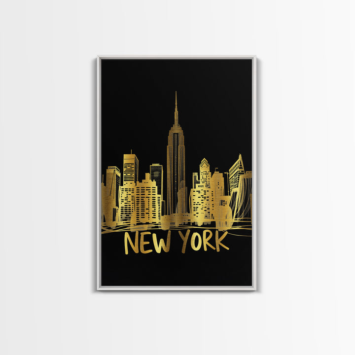 New York Travel Poster, Framed Canvas Print, Dark Minimalist Wall Art, New York Poster Print, Living Room Wall Art, Modern Wall Decor