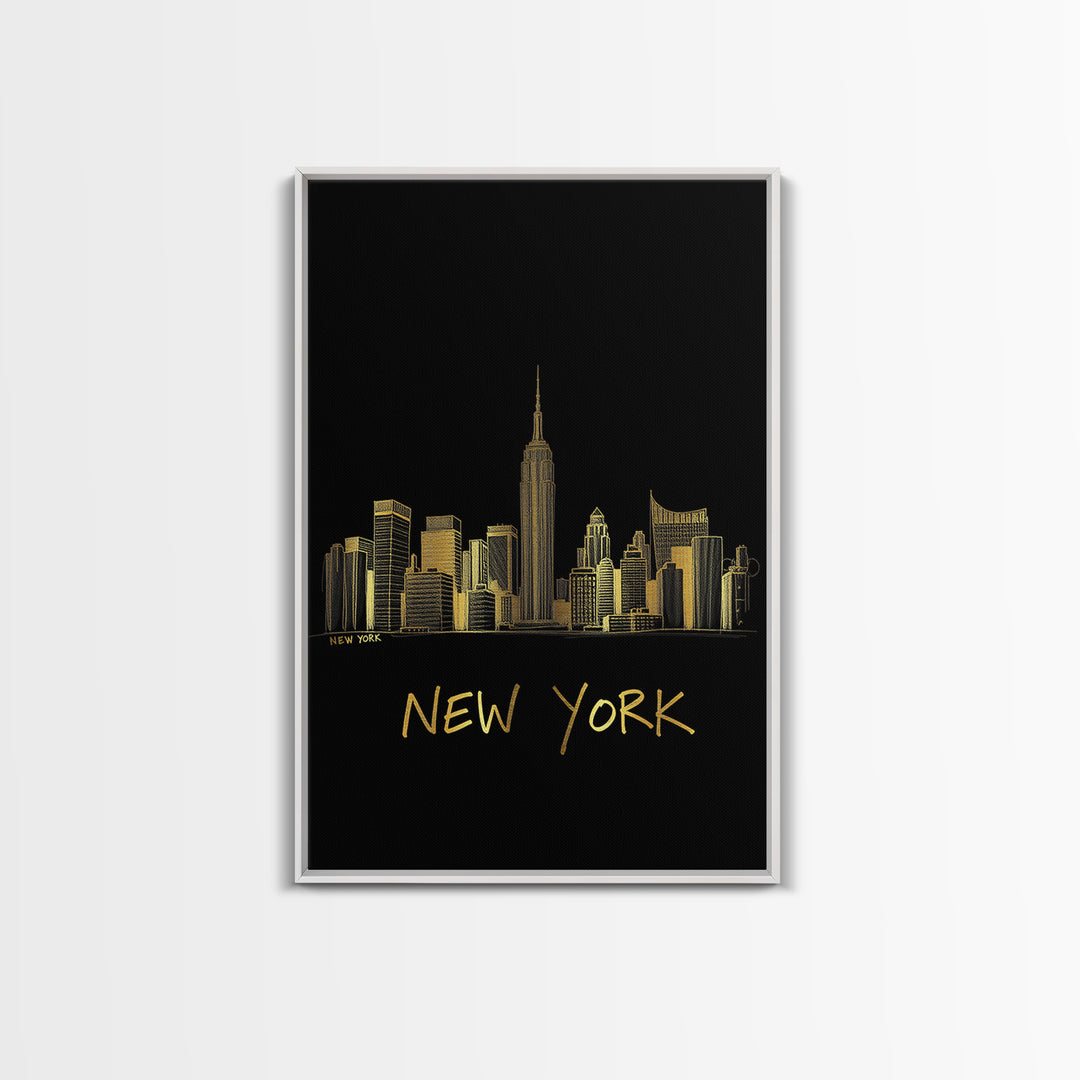 New York Travel Poster, Canvas Print, Minimalist Gold Line Art, New York Wall Art, Living Room Wall Art, Eclectic Wall Decor, Wall Art