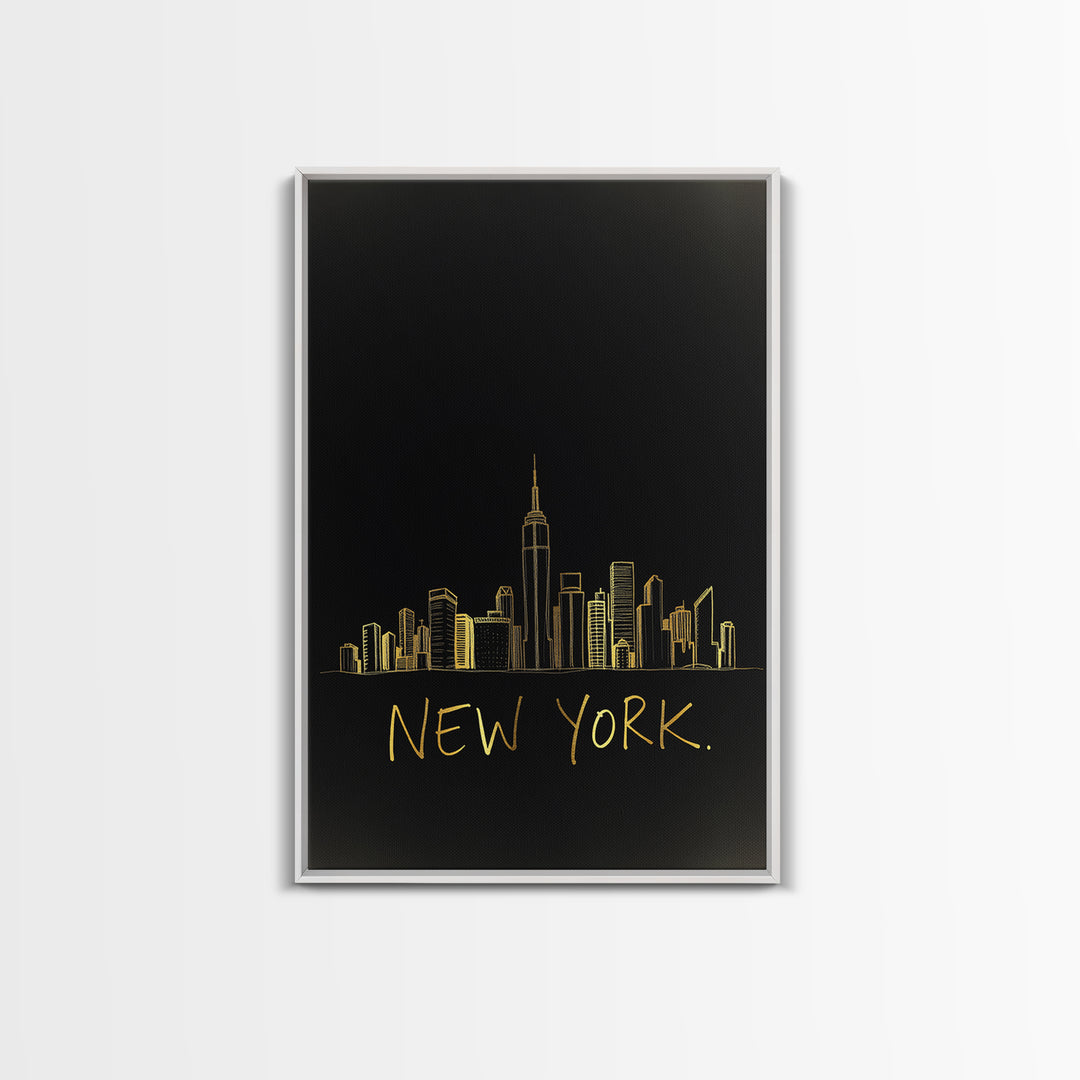 New York Travel Poster, Canvas Print, Minimalist Gold Line Art, New York Poster Print, Travel Poster Art, Travel Wall Decor, City Poster
