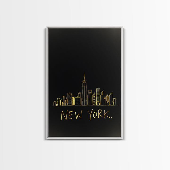 New York Travel Poster, Canvas Print, Minimalist Gold Line Art, New York Poster Print, Travel Poster Art, Travel Wall Decor, City Poster