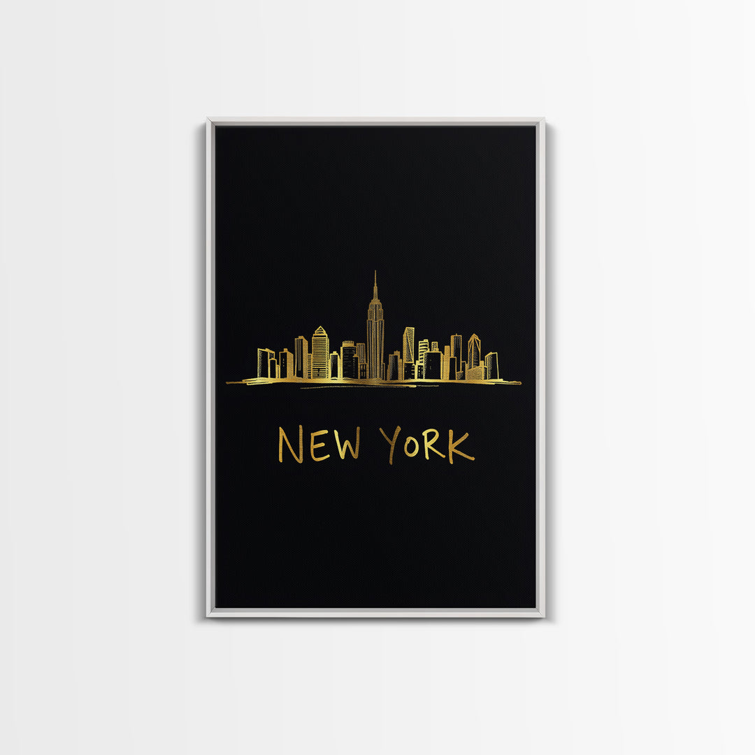 New York Travel Poster, Canvas Print, Black Gold Minimalist Art, New York Travel Art, Eclectic Wall Decor, City Art Print, Poster Print