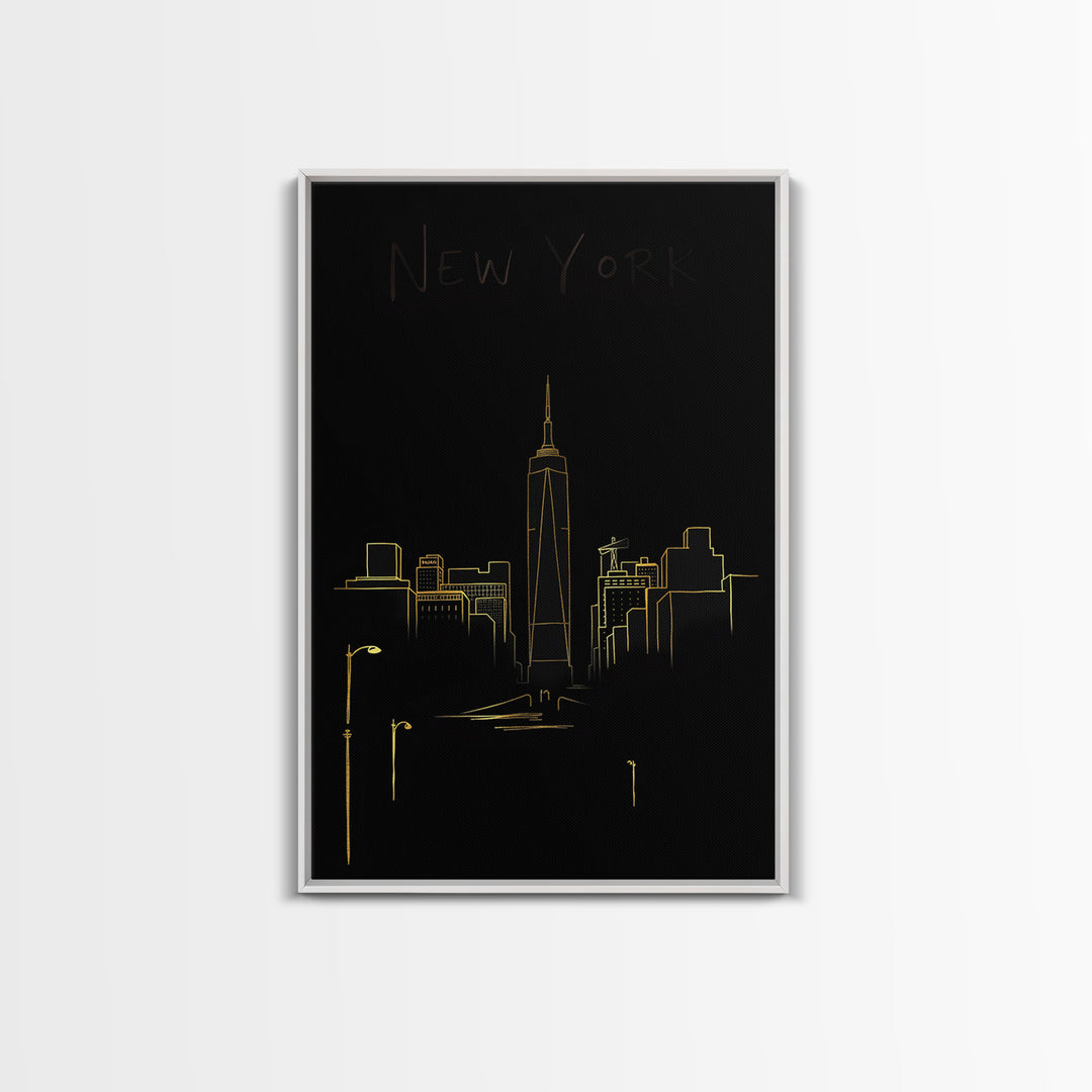 New York Travel Poster, Canvas Print, Gold Outline Poster Art, New York Poster Print, Travel Poster Set, Fine Art Print, Poster Art
