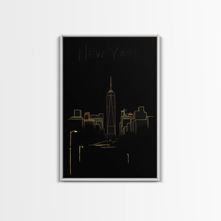 New York Travel Poster, Canvas Print, Gold Outline Poster Art, New York Poster Print, Travel Poster Set, Fine Art Print, Poster Art