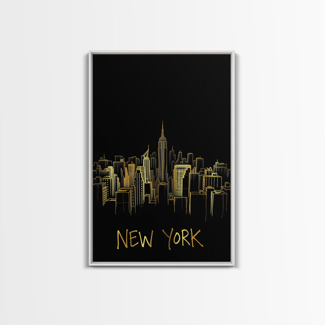 New York Travel Poster, Canvas Print, Gold Outline Poster Art, New York Art Print, Travel Art Print, City Travel Prints, Travel Poster Set