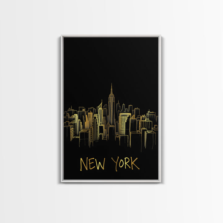 New York Travel Poster, Canvas Print, Gold Outline Poster Art, New York Art Print, Travel Art Print, City Travel Prints, Travel Poster Set