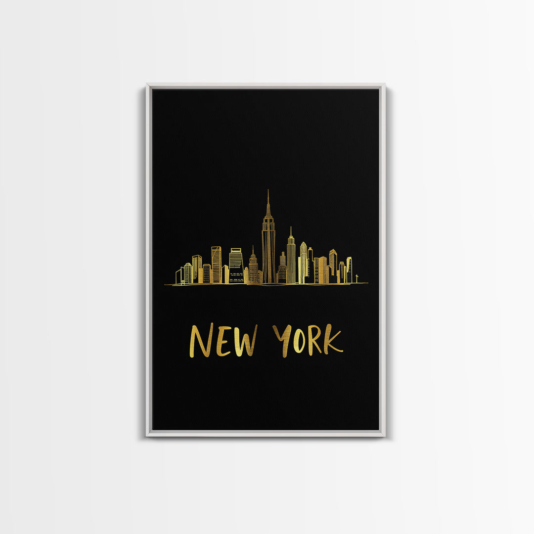 New York Travel Poster, Canvas Print, Minimalist Gold Line Art, New York Poster Print, Wanderlust Decor, Eclectic Wall Decor, Poster Art