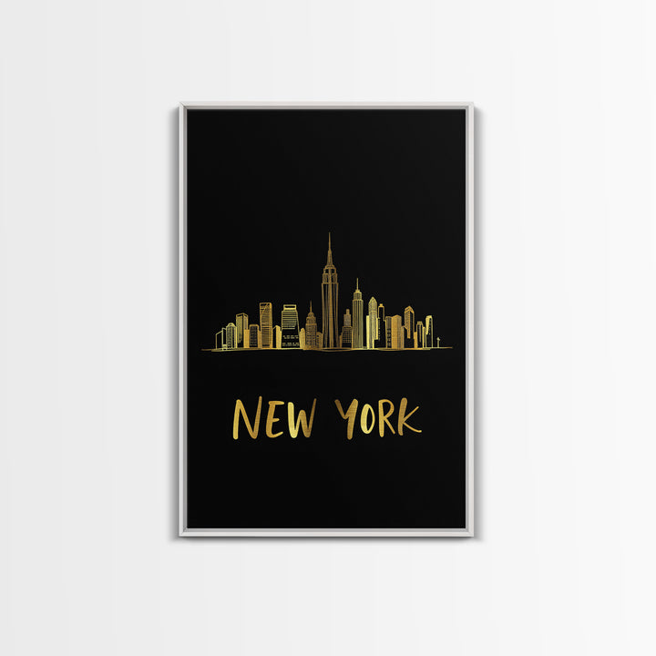 New York Travel Poster, Canvas Print, Minimalist Gold Line Art, New York Poster Print, Wanderlust Decor, Eclectic Wall Decor, Poster Art