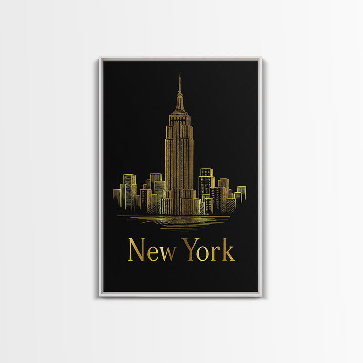 New York Travel Poster, Canvas Print, Gold Outline Poster Art, New York Art Print, Vintage City Poster, Vintage Travel Art, Retro Poster