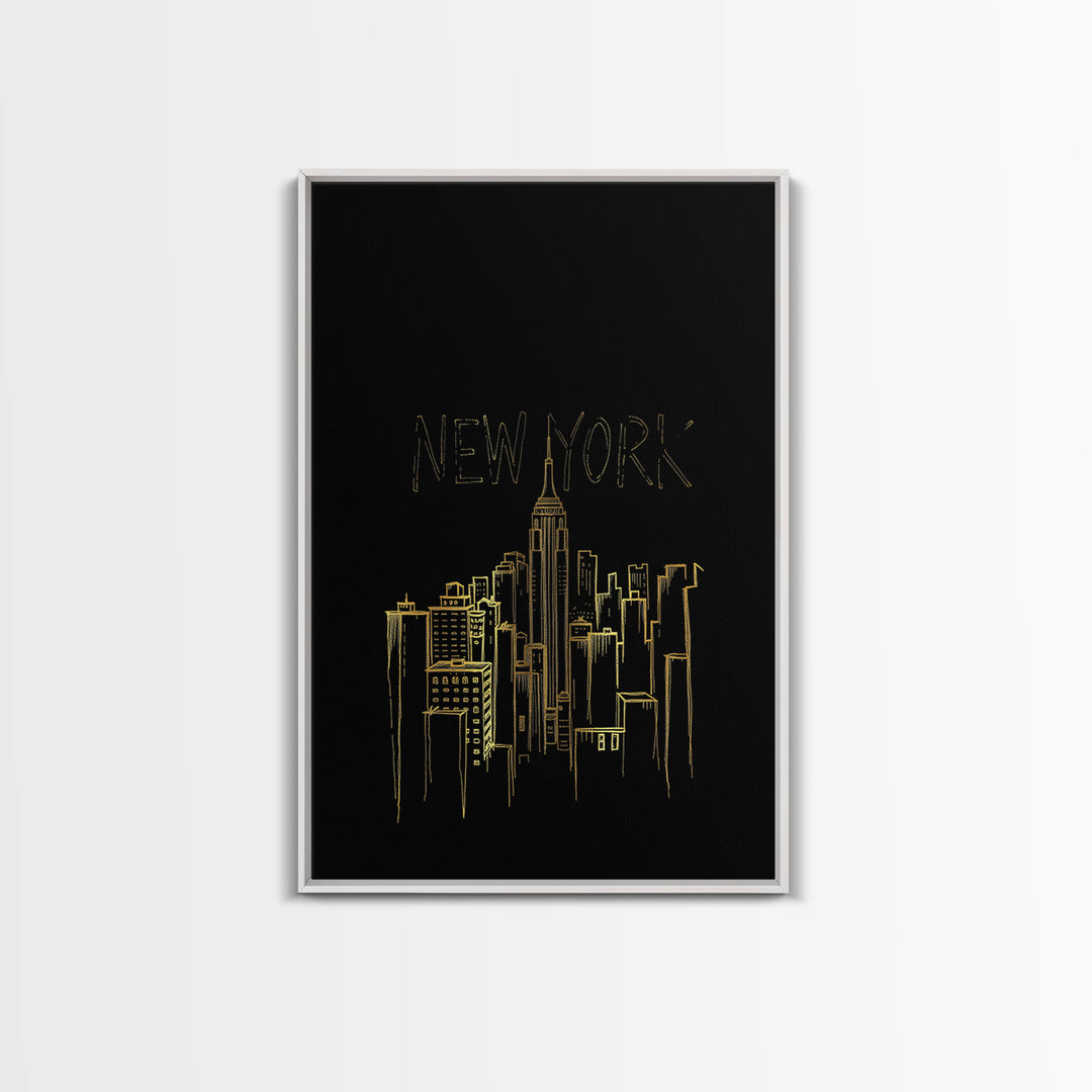 New York Travel Poster, Framed Canvas Print, Black Gold Minimalist Art, New York Poster Print, Travel Wall Art, Fine Art Print