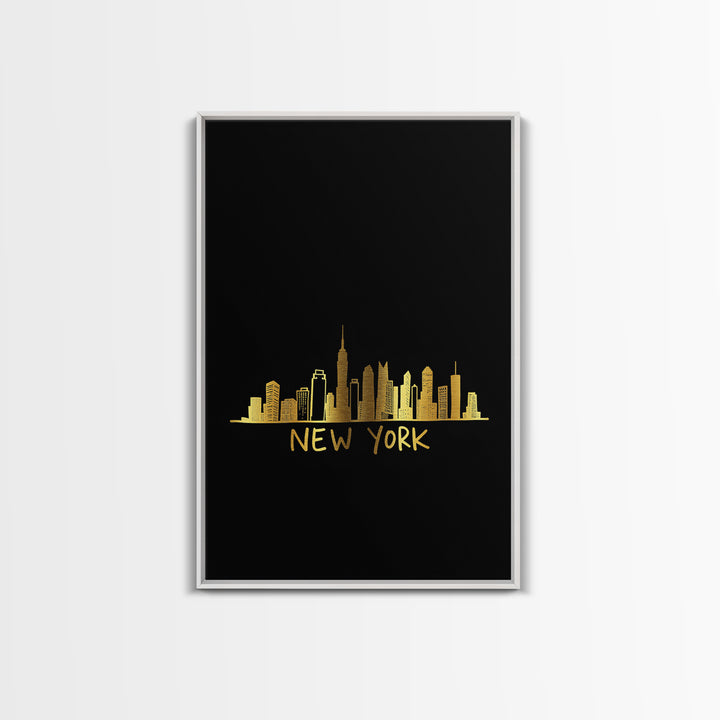 New York Travel Poster, Framed Canvas Print, Gold Outline Poster Art, New York Poster Print, Retro Travel Print, Vintage City Poster