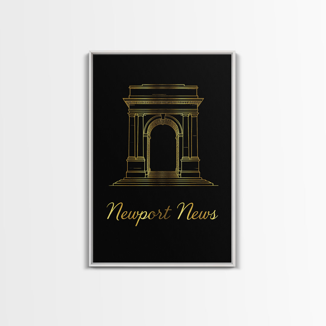 Newport News Travel Poster, Framed Canvas Print, Dark Minimalist Wall Art, Newport News Travel Art, Wanderlust Decor, Eclectic Wall Decor