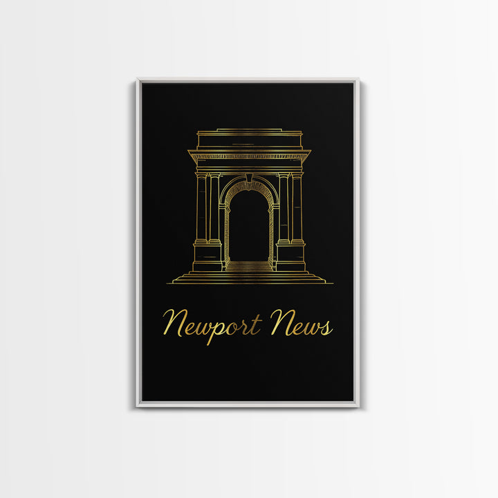 Newport News Travel Poster, Framed Canvas Print, Dark Minimalist Wall Art, Newport News Travel Art, Wanderlust Decor, Eclectic Wall Decor