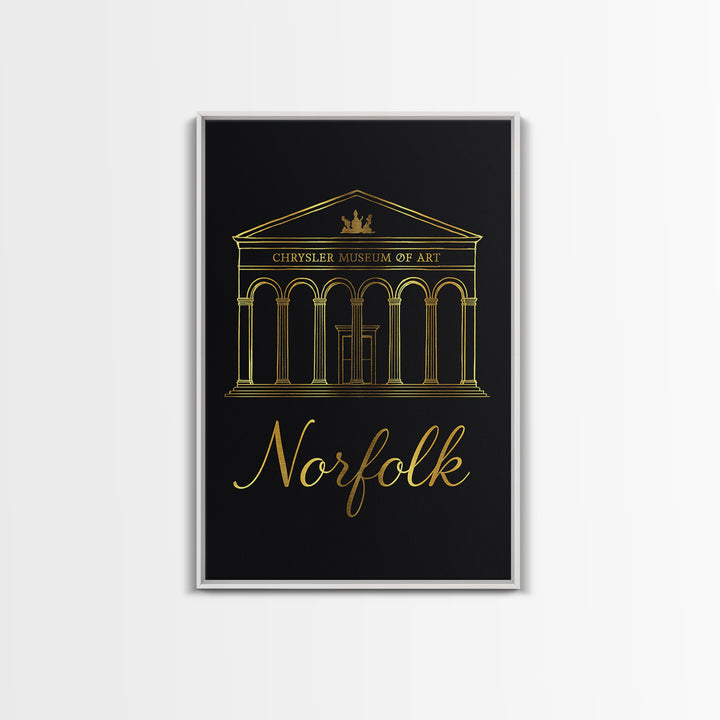 Norfolk Travel Poster, Framed Canvas Print, Gold Outline Poster Art, Norfolk City Art, Gift For Travelers, Travel Wall Art, Fine Art Print