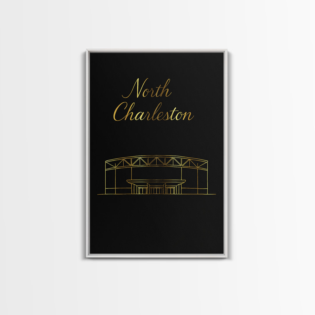 North Charleston South Carolina Travel Poster, Canvas Print, Gold Outline Poster Art, North Charleston Poster Print, Living Room Wall Art