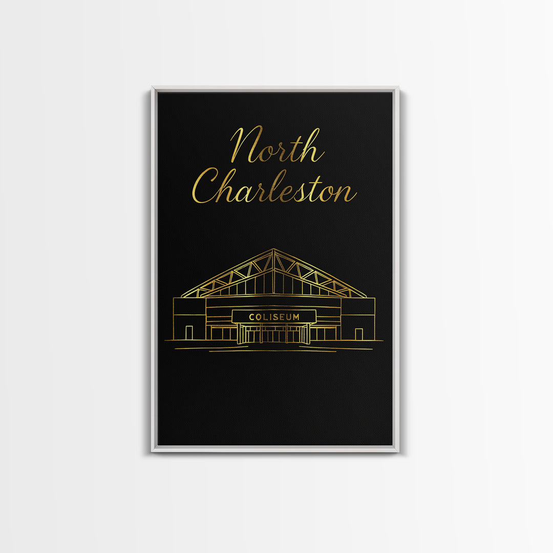 North Charleston Travel Poster, Canvas Print, Black Gold Minimalist Art, North Charleston City Art, Travel Poster Set, Retro Travel Print