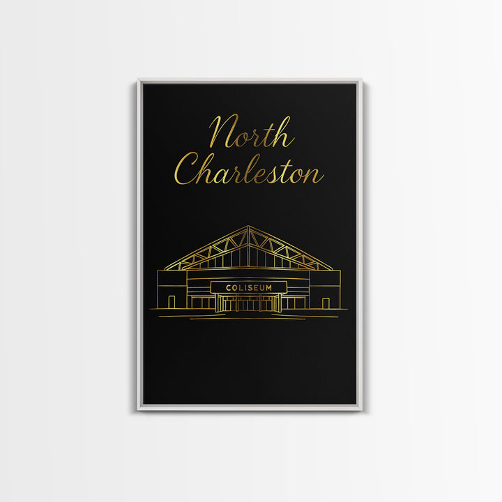 North Charleston Travel Poster, Canvas Print, Black Gold Minimalist Art, North Charleston City Art, Travel Poster Set, Retro Travel Print